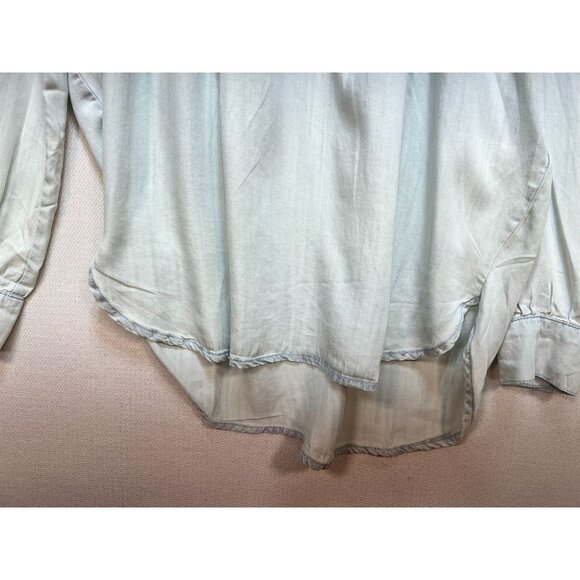 NWT DKNY Jeans Womens Blouse Small Light Washed Blue Denim Long Sleeve Pintuck - Picture 7 of 13